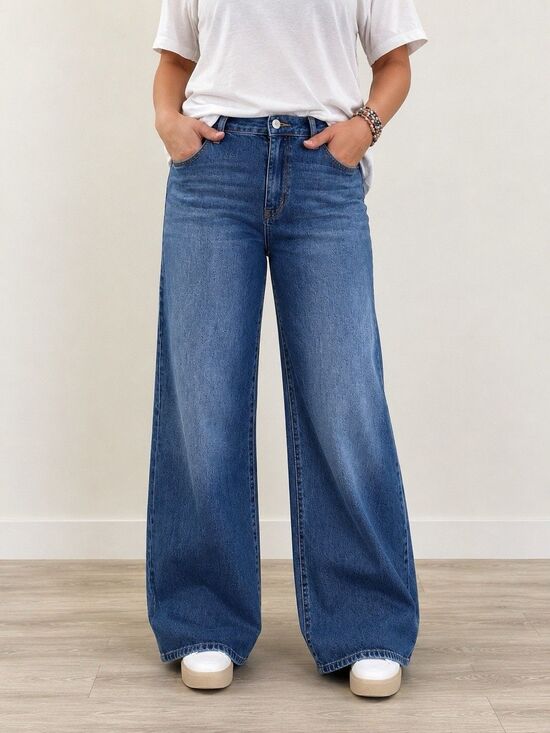 Judy Blue Denim - Judy Blue Wilhemina High Waist Baggy Wide Leg Jeans 14W Medium Wash Stretch